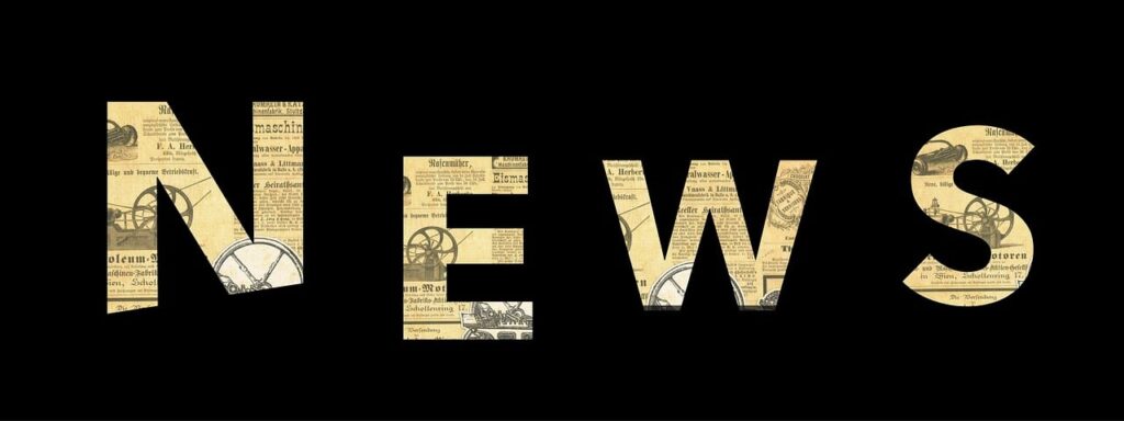 The word "NEWS" in large capital letters with a vintage newspaper print filling, set against a solid black background—perfect for an NHS press release or important headline announcement.